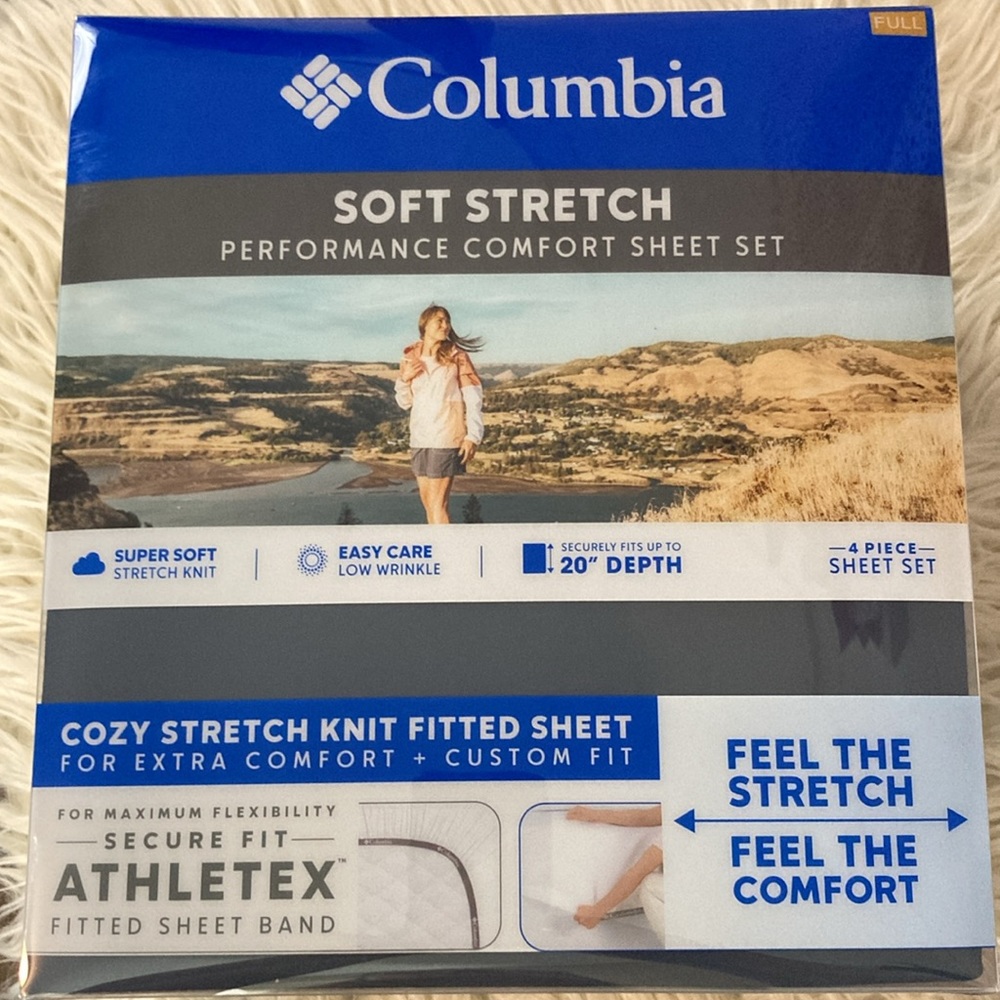Columbia Full Size 4pc Soft Stretch Secure Fit Athletex Sheet set Navy Blue